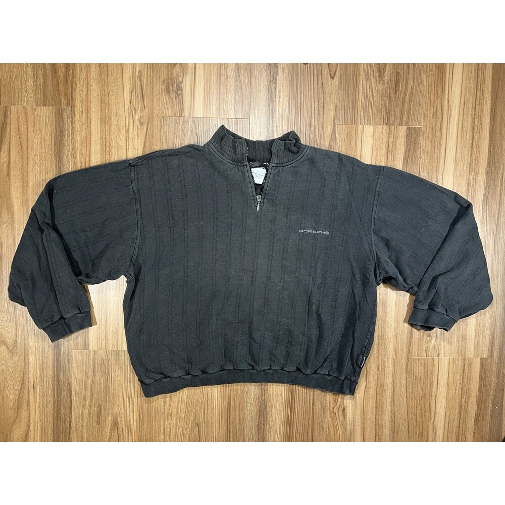 Vintage Porsche Quarter Zip Pullover Mens XXL Black Cotton
